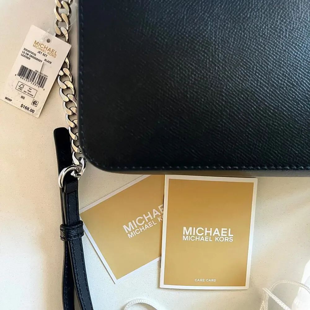 MICHAEL KORS NWT, Leather Black Jet Set Crossbody & Dust Bag
